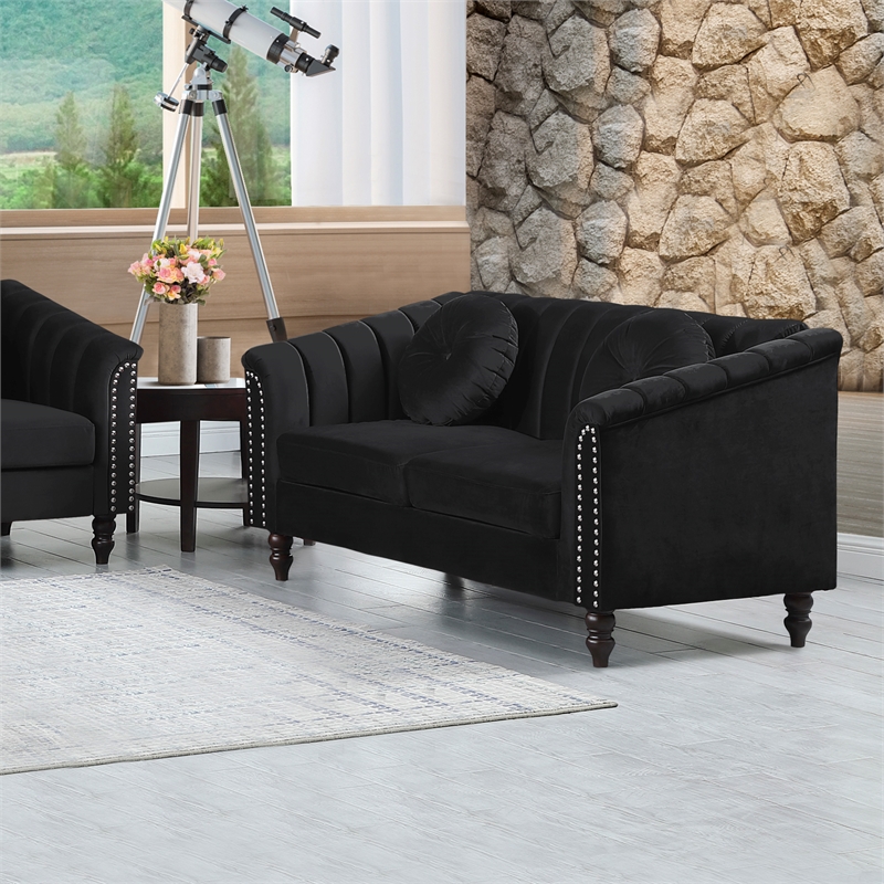 Jessica 3 Pieces Black Microfiber Living Room Set Modern Velvet Sofa Set pillow
