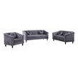 Jessica 3 Pieces Gray Microfiber Living Room Set Modern Velvet Sofa Set pillow