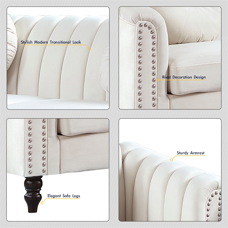 Beverly Fine Furniture 3 Piece Velvet Living Room Set (Sofa Loveseat and Chair)