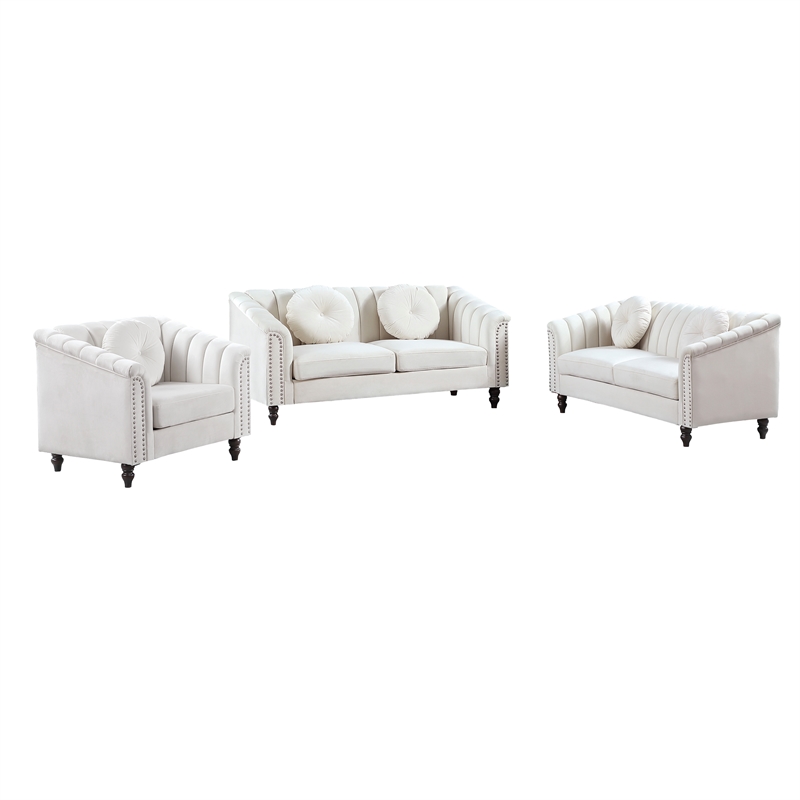 Beverly Fine Furniture 3 Piece Velvet Living Room Set (Sofa Loveseat and Chair)