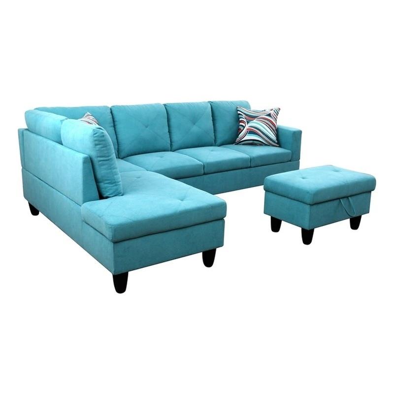 Starhome L Shaped Green Couch with Storage Ottoman(Pillows Included) Microfiber