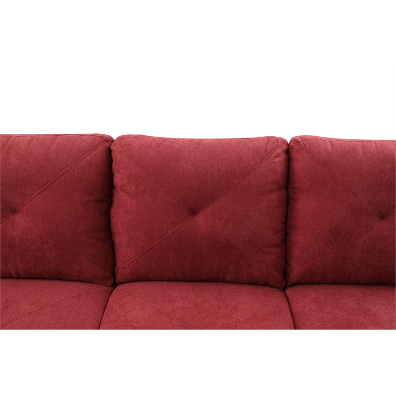 Starhome L Shaped Red Couch with Storage Ottoman(Pillows Included) Microfiber