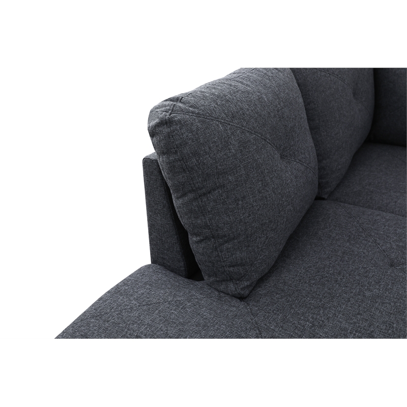 Starhome L Shaped Black Gray Couch with Ottoman(Pillows Included) Microfiber