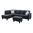 Starhome L Shaped Black Gray Couch with Ottoman(Pillows Included) Microfiber