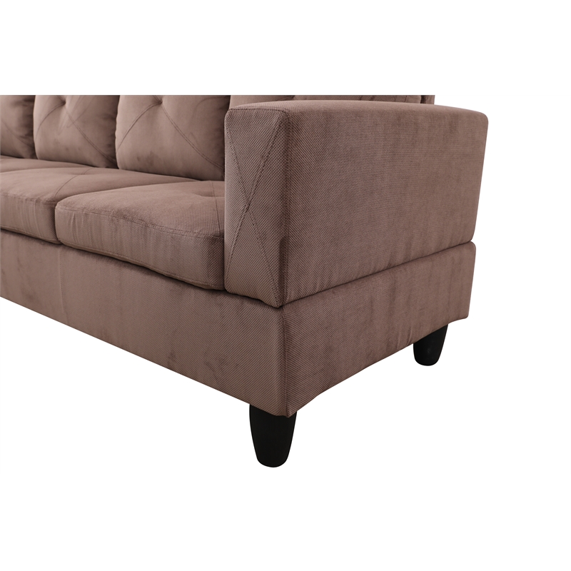 Starhome L Shaped Brown Couch with Ottoman(Pillows Included) Microfiber