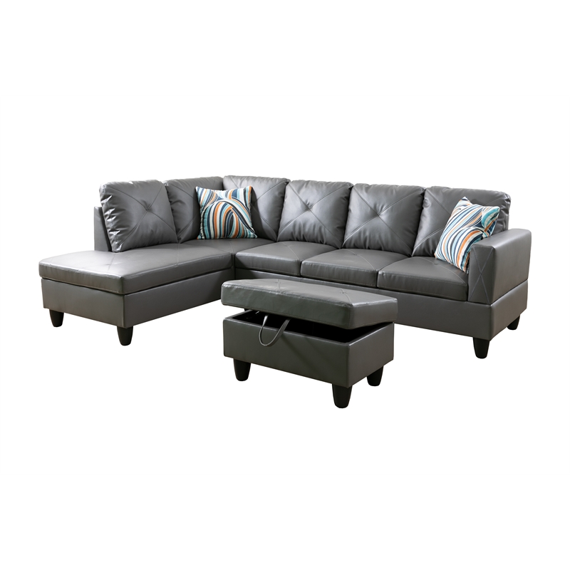 Starhome L Shaped Gray Couch with Ottoman(Pillows Included) Microfiber
