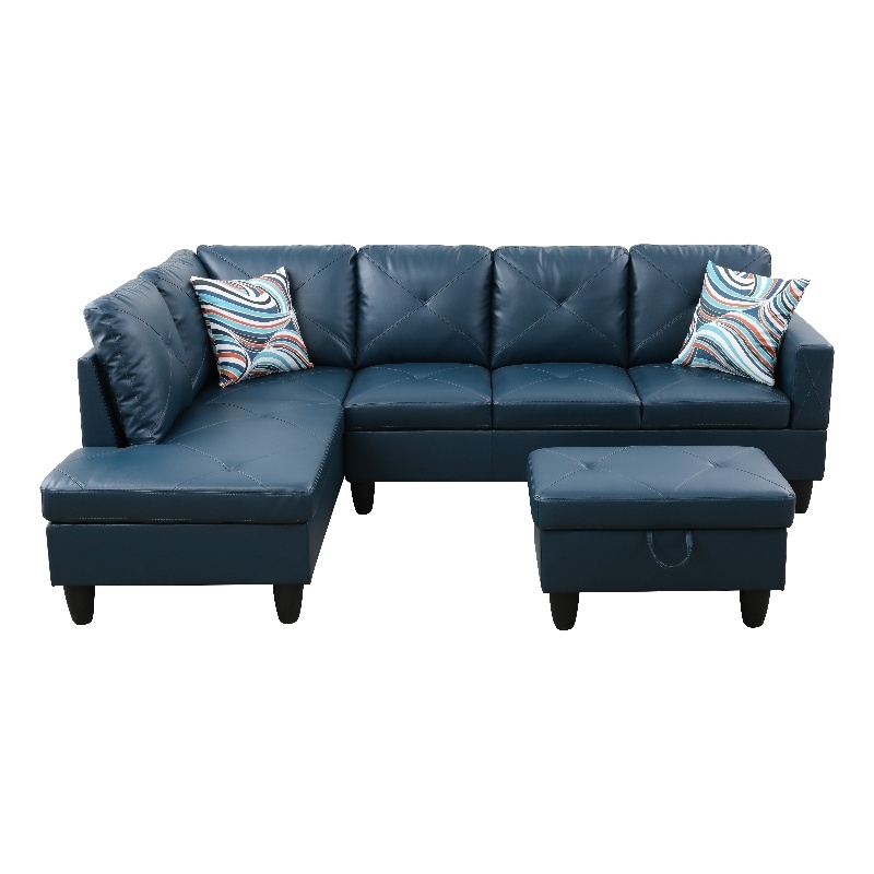 Starhome L Shaped Denim Couch with Storage Ottoman(Pillows Included) Microfiber