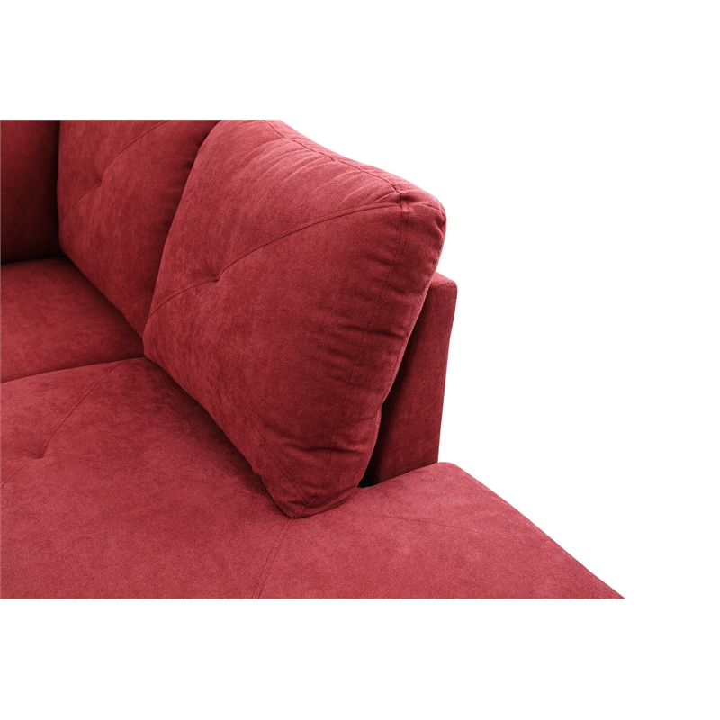 Starhome L Shaped Red Couch with Storage Ottoman(Pillows Included) Microfiber