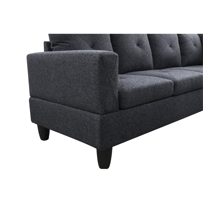 Starhome L Shaped Black Gray Couch with Ottoman(Pillows Included) Microfiber