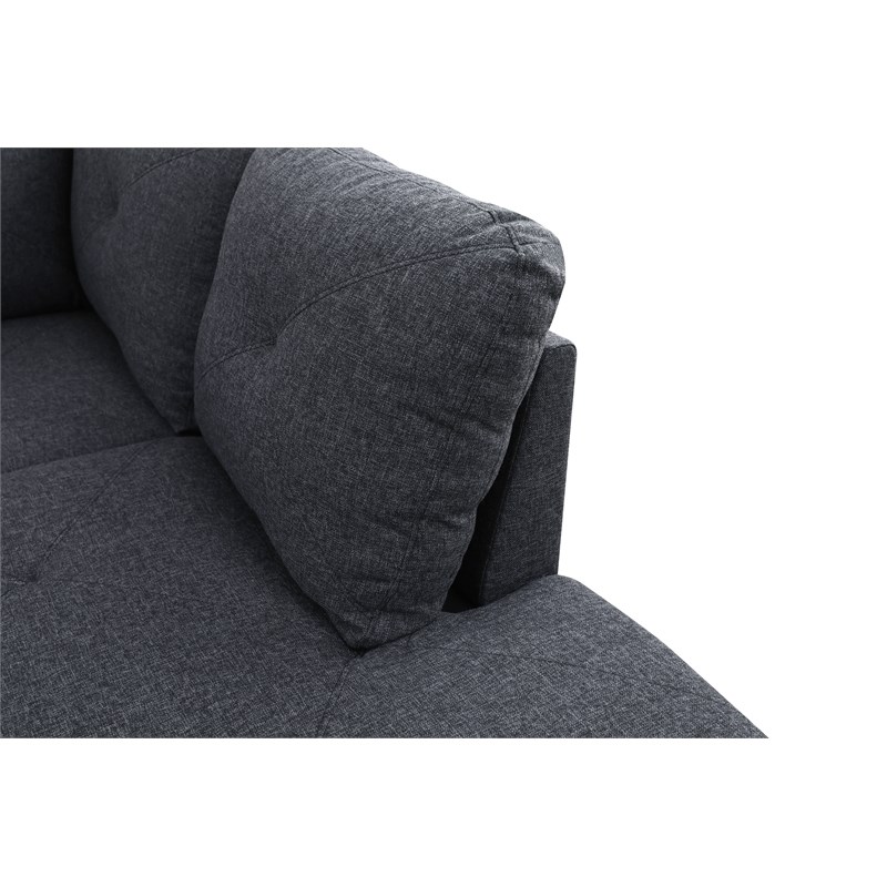 Starhome L Shaped Black Gray Couch with Ottoman(Pillows Included) Microfiber