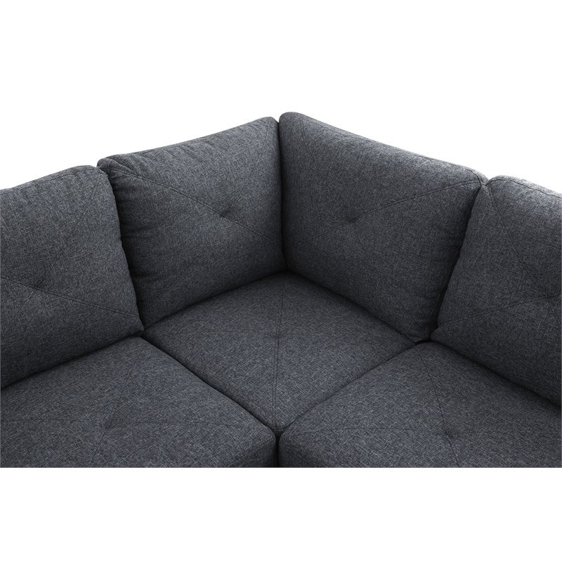 Starhome L Shaped Black Gray Couch with Ottoman(Pillows Included) Microfiber