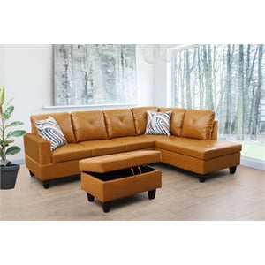 Starhome L Shaped Ginger Couch with Ottoman(Pillows Included) Microfiber