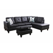 Starhome L Shaped Black Couch with Ottoman(Pillows Included) Microfiber