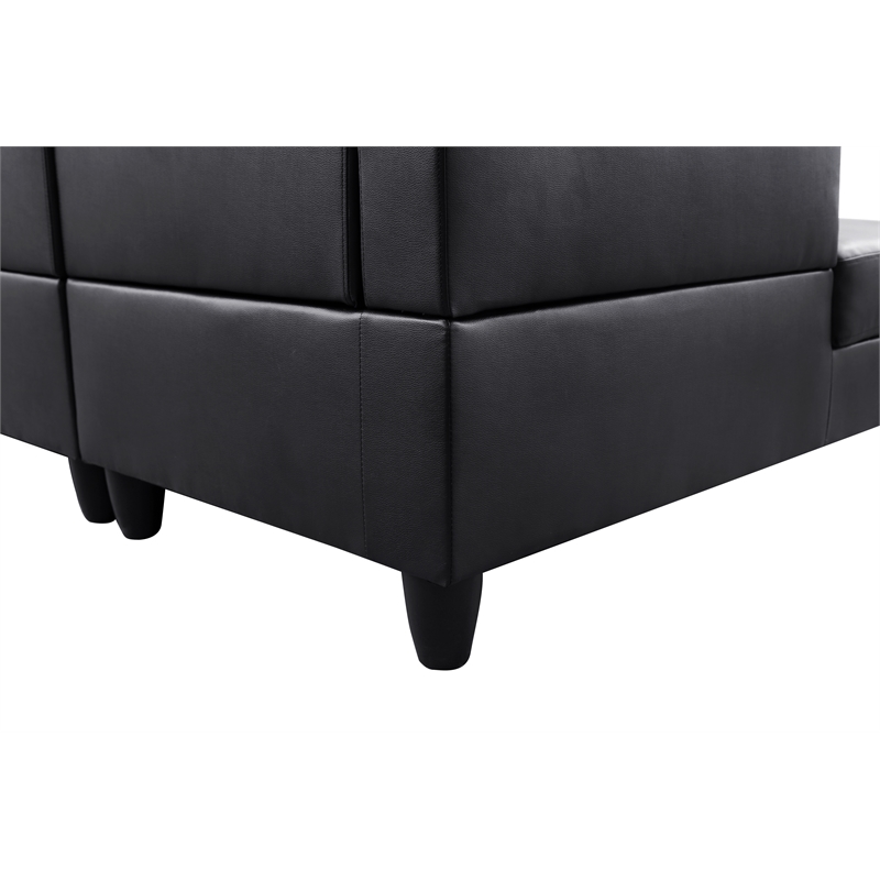 Starhome L Shaped Black Faux Leather 2-Piece Couch Living Room Sofa Set