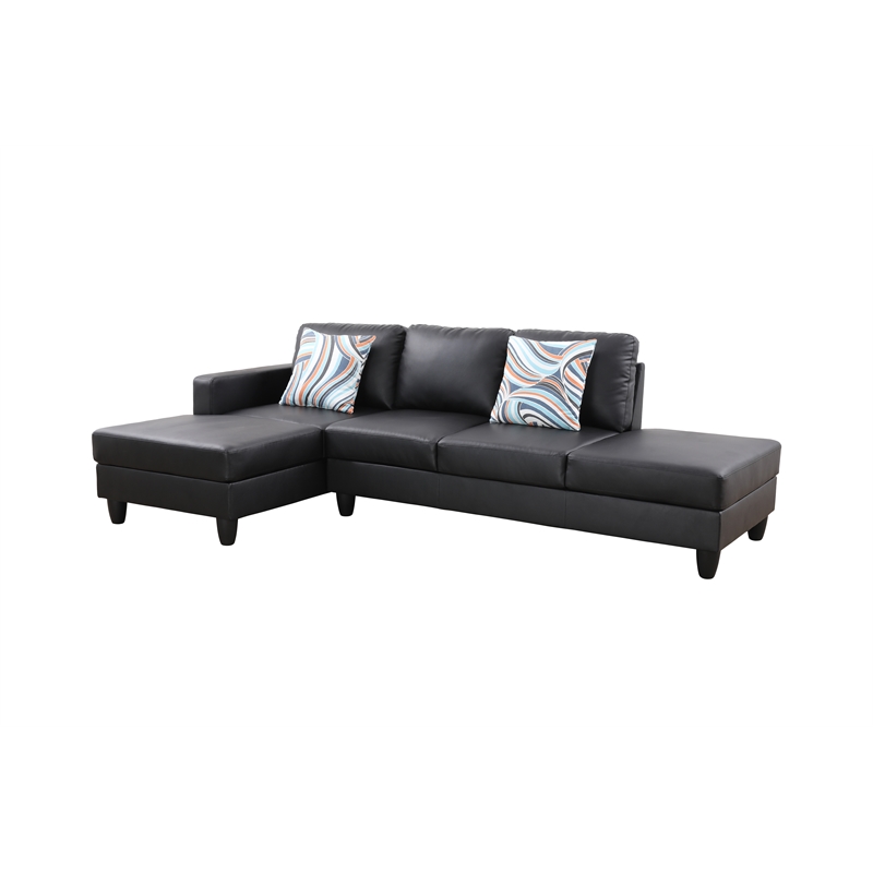 Starhome L Shaped Black Faux Leather 2-Piece Couch Living Room Sofa Set