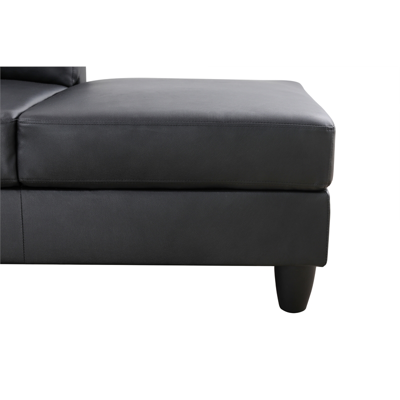 Starhome L Shaped Black Faux Leather 2-Piece Couch Living Room Sofa Set