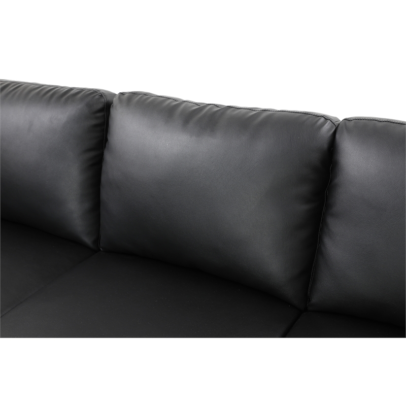 Starhome L Shaped Black Faux Leather 2-Piece Couch Living Room Sofa Set