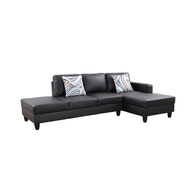 Starhome L Shaped Black Faux Leather 2-Piece Couch Living Room Sofa Set