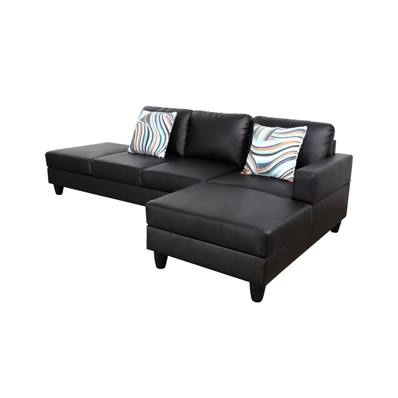 Starhome L Shaped Black Faux Leather 2-Piece Couch Living Room Sofa Set