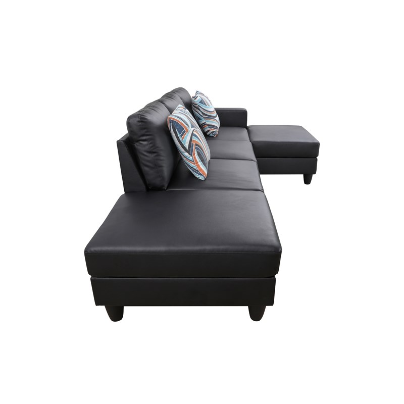 Starhome L Shaped Black Faux Leather 2-Piece Couch Living Room Sofa Set