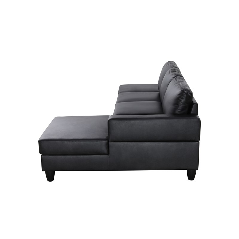 Starhome L Shaped Black Faux Leather 2-Piece Couch Living Room Sofa Set