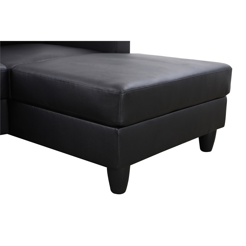 Starhome L Shaped Black Faux Leather 2-Piece Couch Living Room Sofa Set
