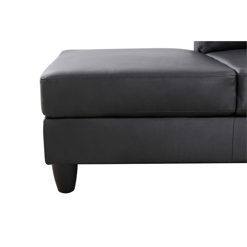 Starhome L Shaped Black Faux Leather 2-Piece Couch Living Room Sofa Set