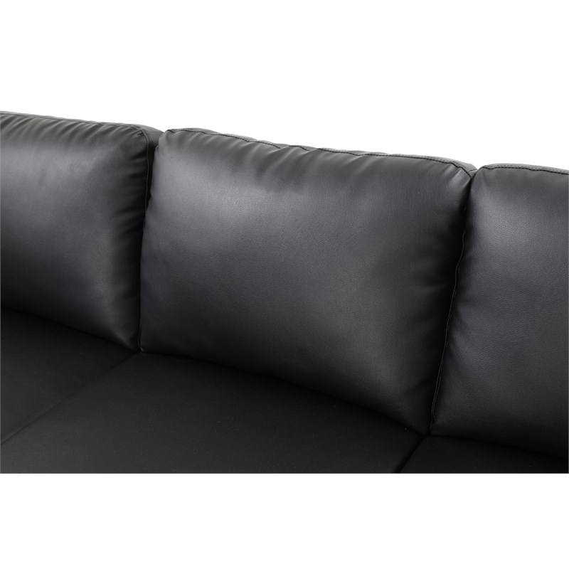 Starhome L Shaped Black Faux Leather 2-Piece Couch Living Room Sofa Set