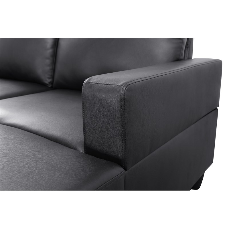 Starhome L Shaped Black Faux Leather 2-Piece Couch Living Room Sofa Set