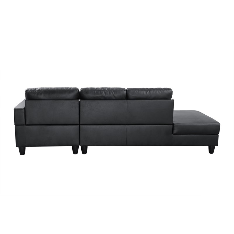 Starhome L Shaped Black Faux Leather 2-Piece Couch Living Room Sofa Set