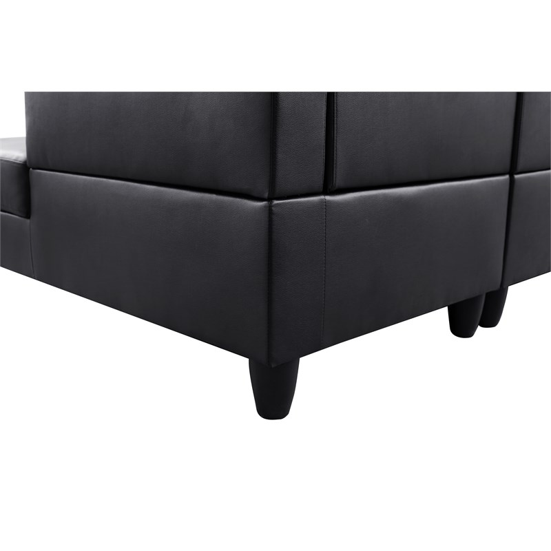 Starhome L Shaped Black Faux Leather 2-Piece Couch Living Room Sofa Set