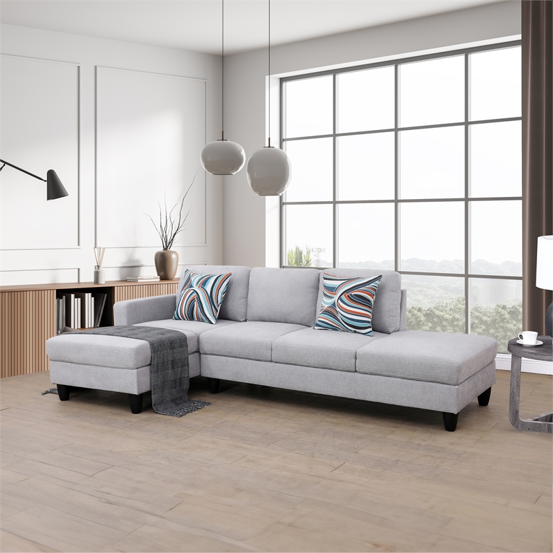 Starhome L Shaped Gray linen fabric 2-Piece Couch Living Room Sofa Set
