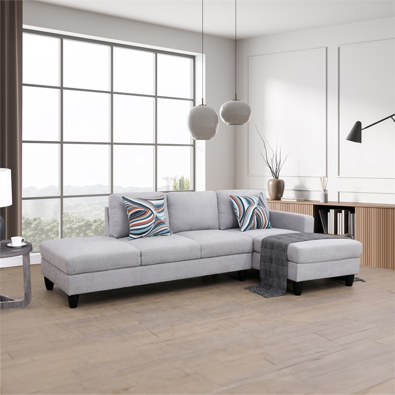 Starhome L Shaped Gray linen fabric 2-Piece Couch Living Room Sofa Set