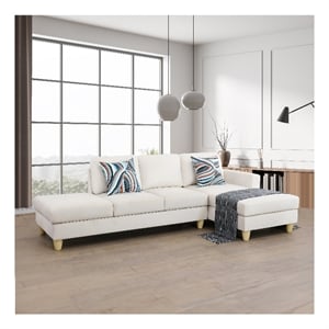 Starhome L Shaped White Microfiber 2-Piece Couch Living Room Sofa Set