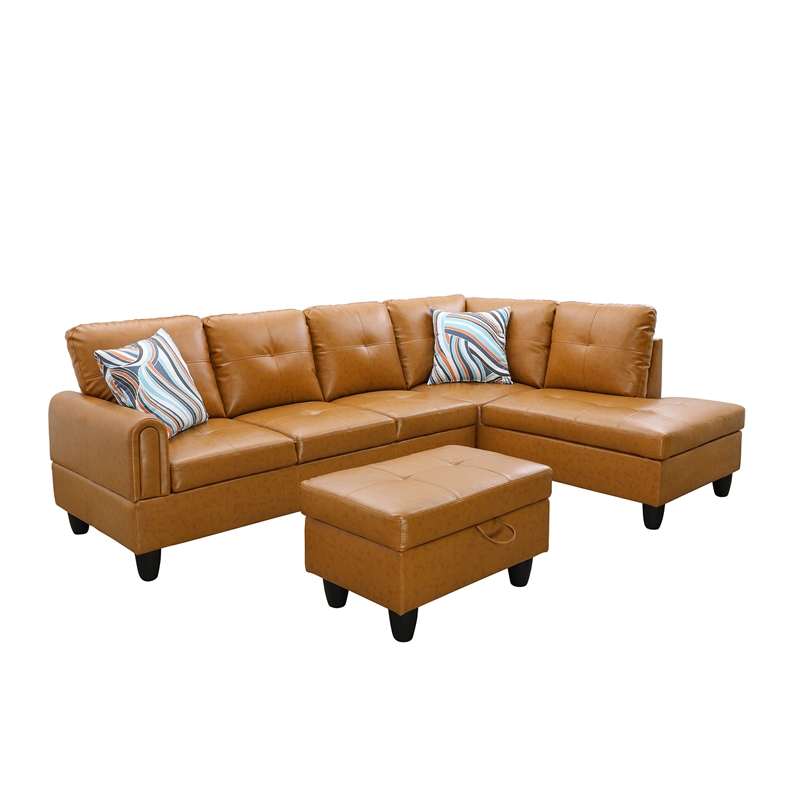 Star Home Living 3-Piece Faux Leather Right Facing Sectional in Rusty Orange