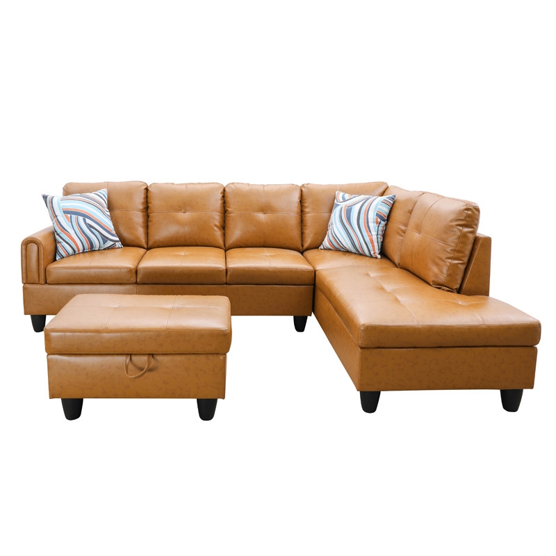 Star Home Living 3-Piece Faux Leather Right Facing Sectional in Rusty Orange