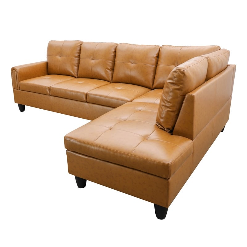 Star Home Living 3-Piece Faux Leather Right Facing Sectional in Rusty Orange