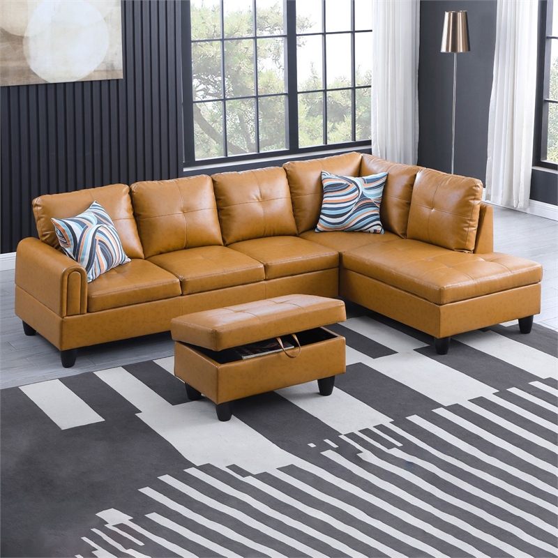 Star Home Living 3-Piece Faux Leather Right Facing Sectional in Rusty Orange