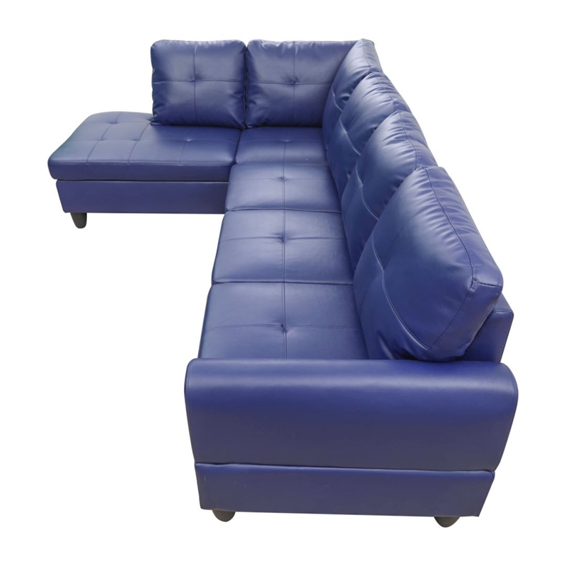 Star Home Living 3-Piece Faux Leather Left Facing Sectional in Navy Blue