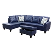 Star Home Living 3-Piece Faux Leather Left Facing Sectional in Navy Blue