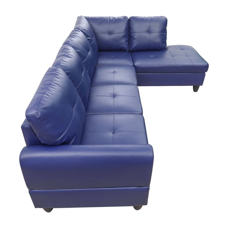 Star Home Living 3-Piece Faux Leather Right Facing Sectional in Navy Blue