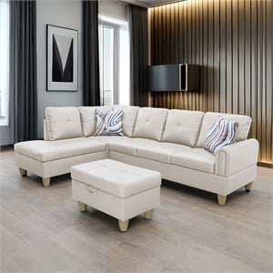 Star Home Living 3-Piece Faux Leather Left Facing Sectional in White
