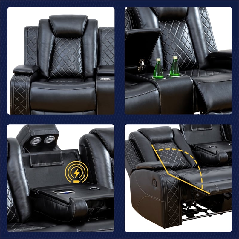 Beverly Fine Funiture Katie 3 Piece Faux Leather Recliner Living Room Set Black