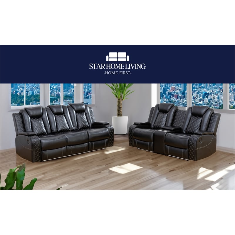 Beverly Fine Furniture Roduco Faux Leather Power Recliner Sofa Loveseat Black