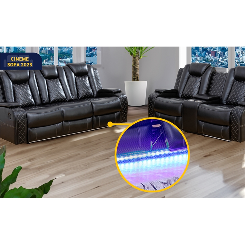 Beverly Fine Furniture Roduco Faux Leather Power Recliner Sofa Loveseat Black