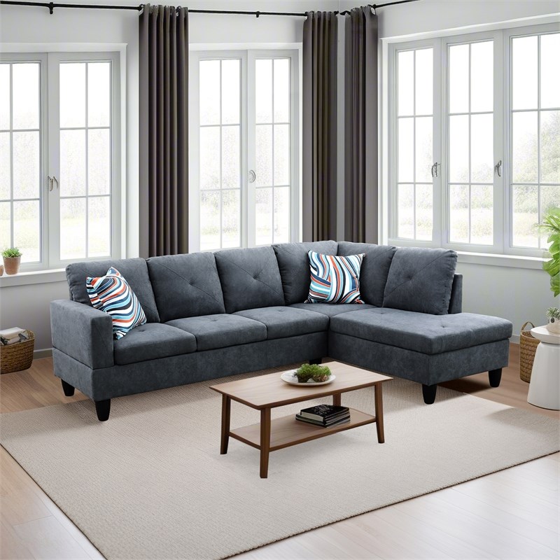 Star Home Living Corp Chris Microfiber Fabric Right Facing Sectional Dark Gray