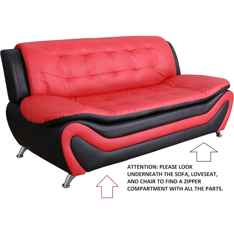 Beverly Fine Furniture 3 Piece Set Multicolor Black & Red Faux Leather