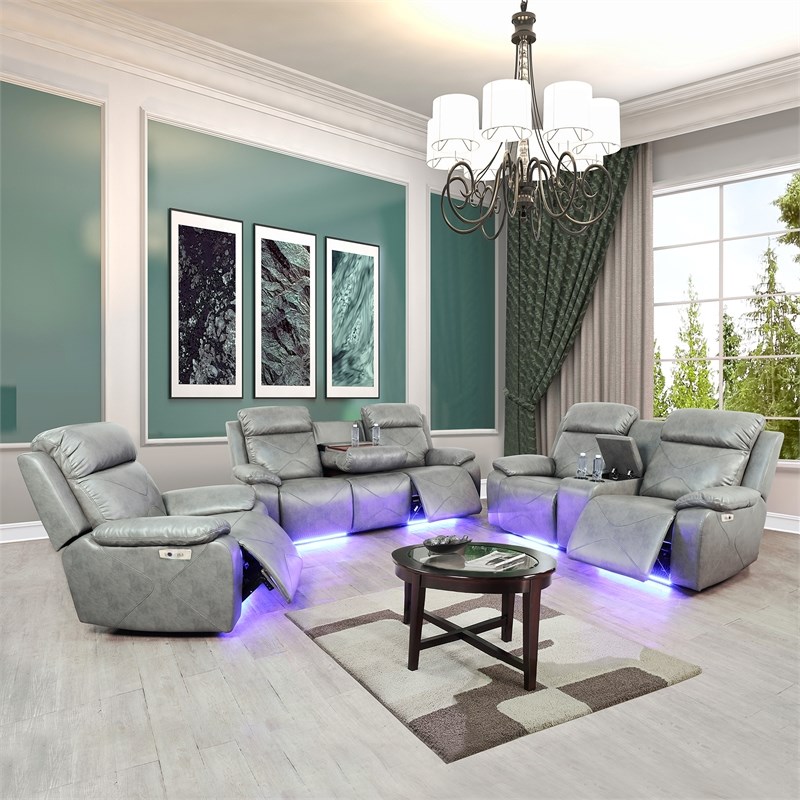Condio Living Room Recliner Set Loveseat  Sofa and Recliner Gray