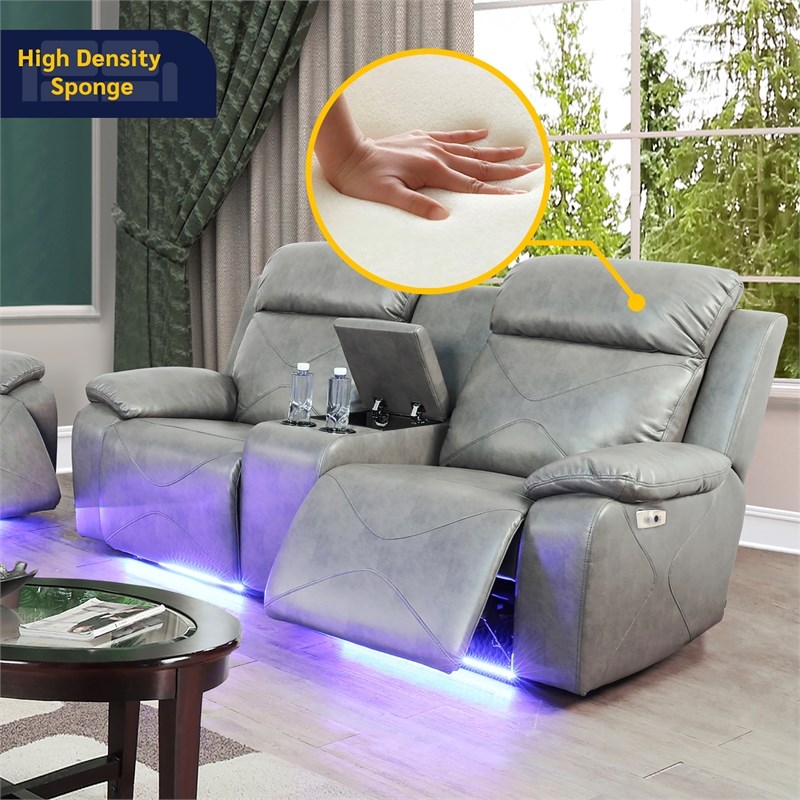 Condio Living Room Recliner Set Loveseat  Sofa and Recliner Gray