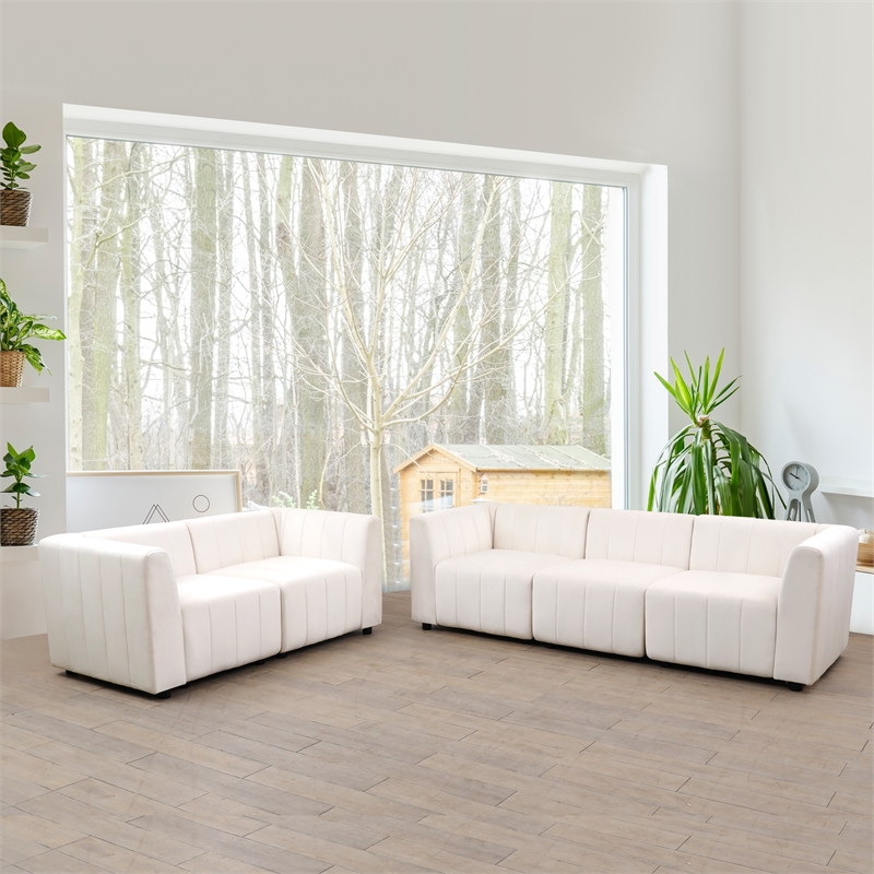 Rockport Modular White Microfiber 5-Piece Living Room Sofa Set